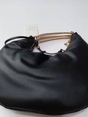 A NEW DAY Women's Metal Handle Crescent Saddle Black Handbag